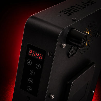 Elioslamp Nettuno Pulsar powered on with 670nm red light, photobiomodulation therapy device made in Italy